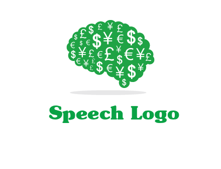 currency icons in brain shape logo