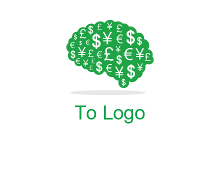 currency icons in brain shape logo