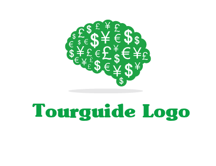 currency icons in brain shape logo