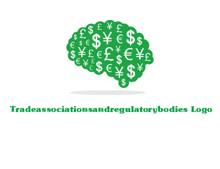 currency icons in brain shape logo