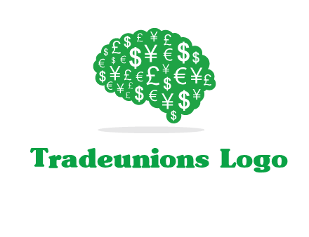 currency icons in brain shape logo