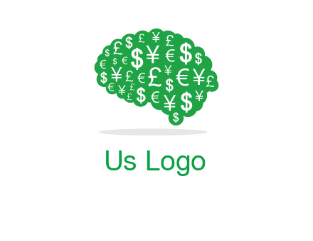 currency icons in brain shape logo