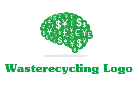 currency icons in brain shape logo