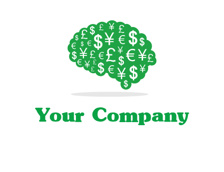 currency icons in brain shape logo