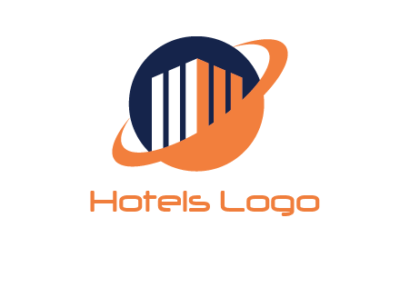 swoosh around abstract building in circle construction logo