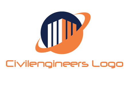 swoosh around abstract building in circle construction logo