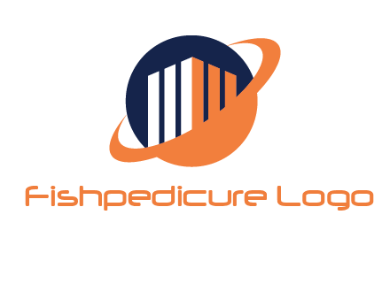 swoosh around abstract building in circle construction logo