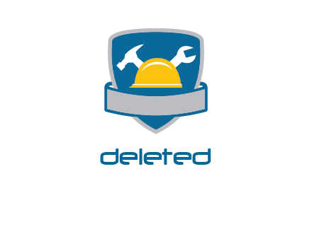 hammer and wrench over construction hat in shield logo
