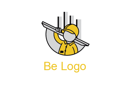 construction worker carrying plank logo icon