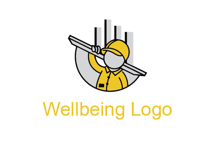 construction worker carrying plank logo icon