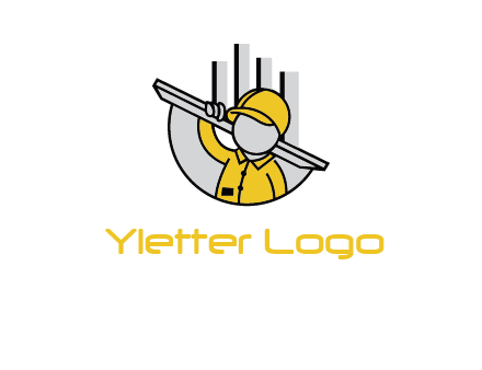 construction worker carrying plank logo icon