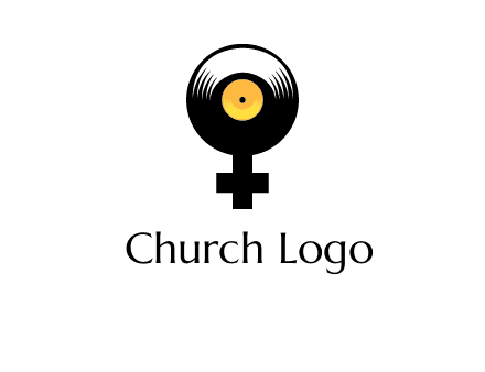 cross sign with gramophone cd logo