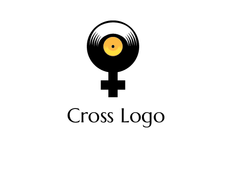 cross sign with gramophone cd logo