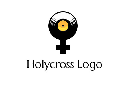 cross sign with gramophone cd logo