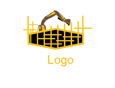pillars in structure with digger construction logo