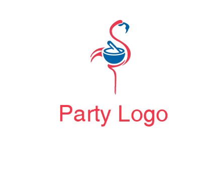 flamingo holding pestle mortar logo icon