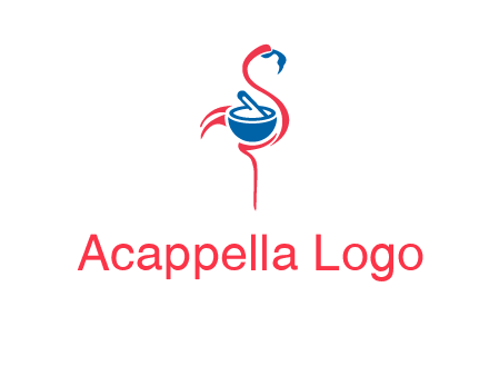 flamingo holding pestle mortar logo icon