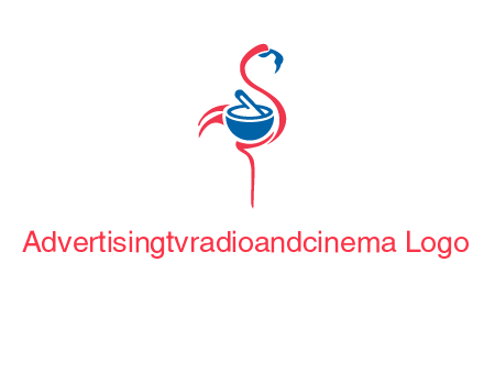 flamingo holding pestle mortar logo icon