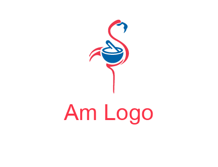 flamingo holding pestle mortar logo icon