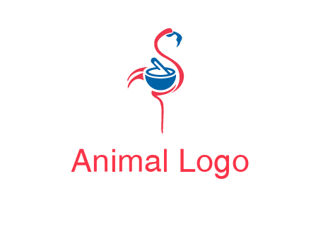 flamingo holding pestle mortar logo icon