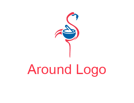 flamingo holding pestle mortar logo icon