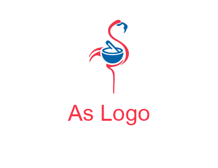 flamingo holding pestle mortar logo icon
