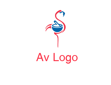 flamingo holding pestle mortar logo icon