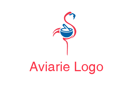 flamingo holding pestle mortar logo icon