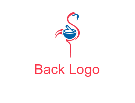 flamingo holding pestle mortar logo icon