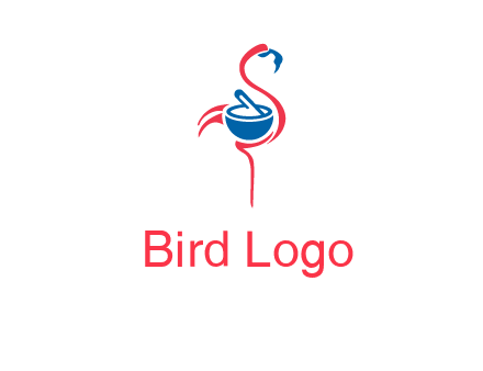 flamingo holding pestle mortar logo icon