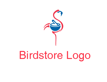 flamingo holding pestle mortar logo icon