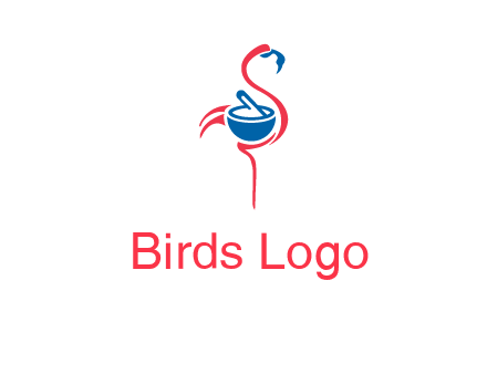 flamingo holding pestle mortar logo icon