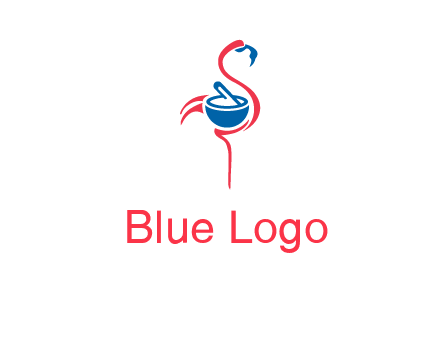 flamingo holding pestle mortar logo icon