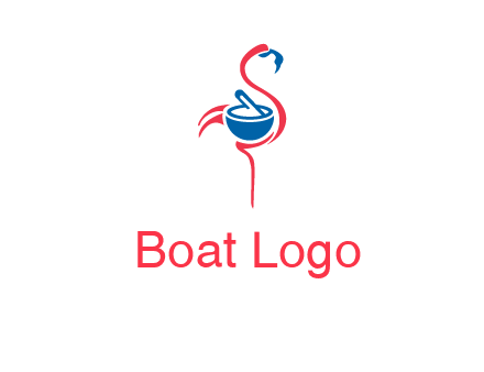 flamingo holding pestle mortar logo icon