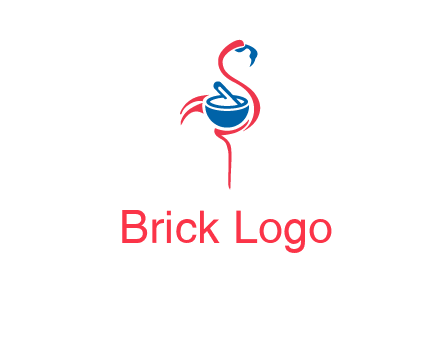 flamingo holding pestle mortar logo icon