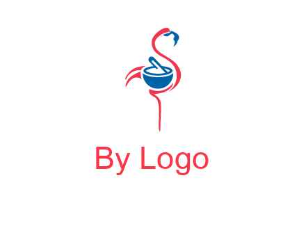 flamingo holding pestle mortar logo icon