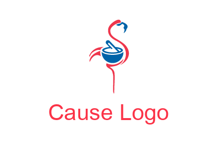 flamingo holding pestle mortar logo icon