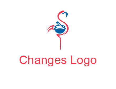 flamingo holding pestle mortar logo icon