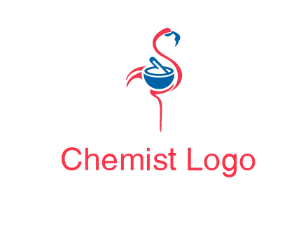 flamingo holding pestle mortar logo icon