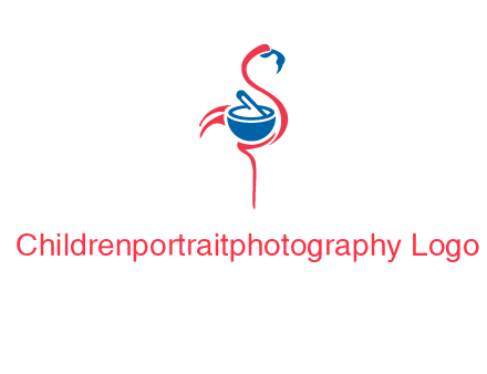flamingo holding pestle mortar logo icon