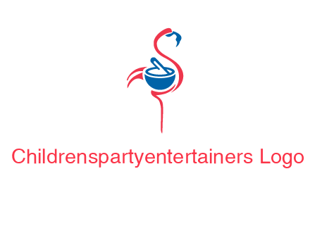 flamingo holding pestle mortar logo icon