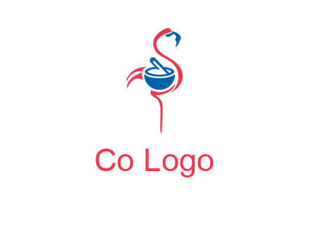 flamingo holding pestle mortar logo icon