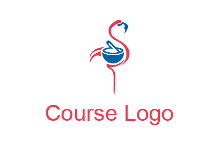 flamingo holding pestle mortar logo icon