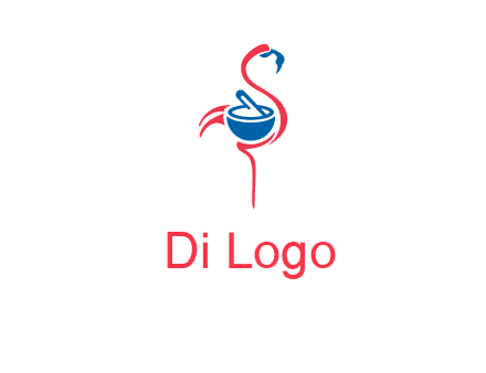 flamingo holding pestle mortar logo icon