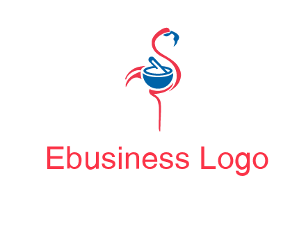 flamingo holding pestle mortar logo icon