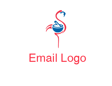 flamingo holding pestle mortar logo icon
