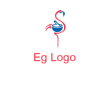 flamingo holding pestle mortar logo icon