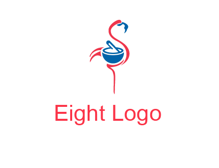 flamingo holding pestle mortar logo icon