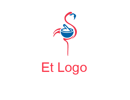 flamingo holding pestle mortar logo icon