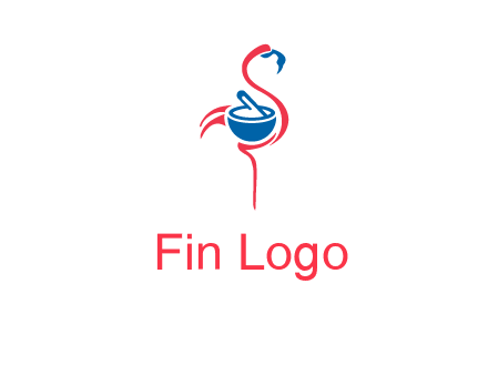 flamingo holding pestle mortar logo icon